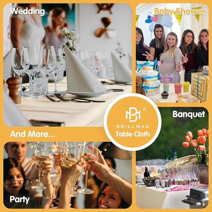 BRILLMAX 10 Pack Beige Tablecloths 70x120 Inch for 6-8ft Rectangle Tables | 150 GSM Polyester Fabric, Universal Fit, Water, Stain & Wrinkle Resistant Cloth Cover for Wedding Reception Banquet Party - Image 9