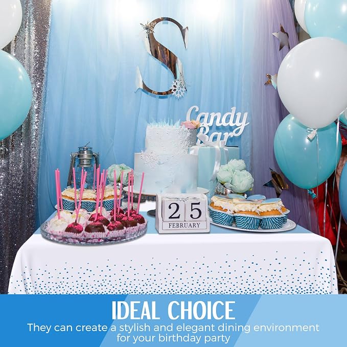24 Packs Tablecloths Satin Runner Baby Blue and White Graduation | 54x108 Inch Disposable Tablecloth and 12x108 Inch Satin Runners for Wedding Birthday Party Baby Shower Christmas New Year - Image 7