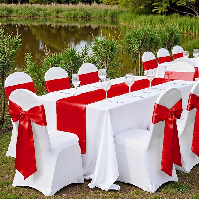 VDS Satin Chair Sashes Chair Cover Back Tie Sateen Bows Ribbon for Wedding Birthday Graduation Engagement Ceremony Event Party Banquet Venue Hotel All Dining Chair Decoration (300PC) (Red) - Image 6