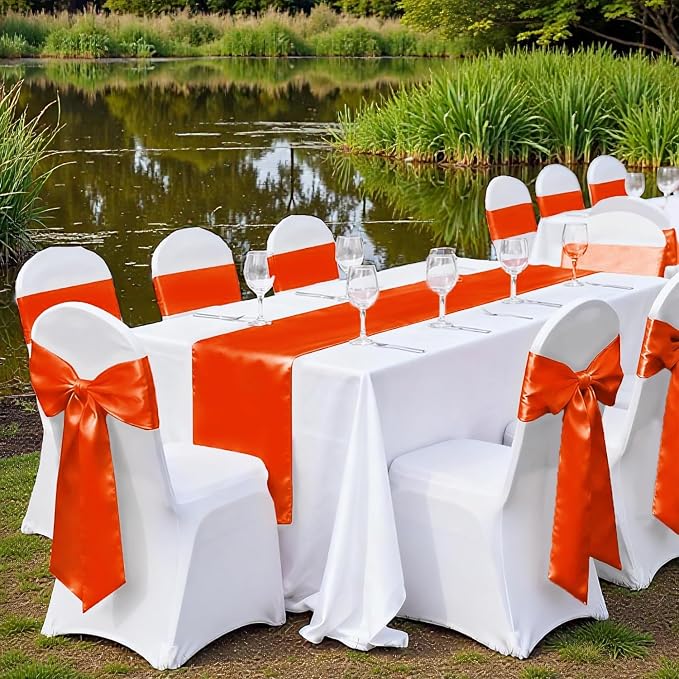 VDS Satin Chair Sashes Chair Cover Back Tie Sateen Bows Ribbon for Wedding Birthday Graduation Engagement Ceremony Event Party Banquet Venue Hotel All Dining Chair Decoration (25PC) (Orange) - Image 6