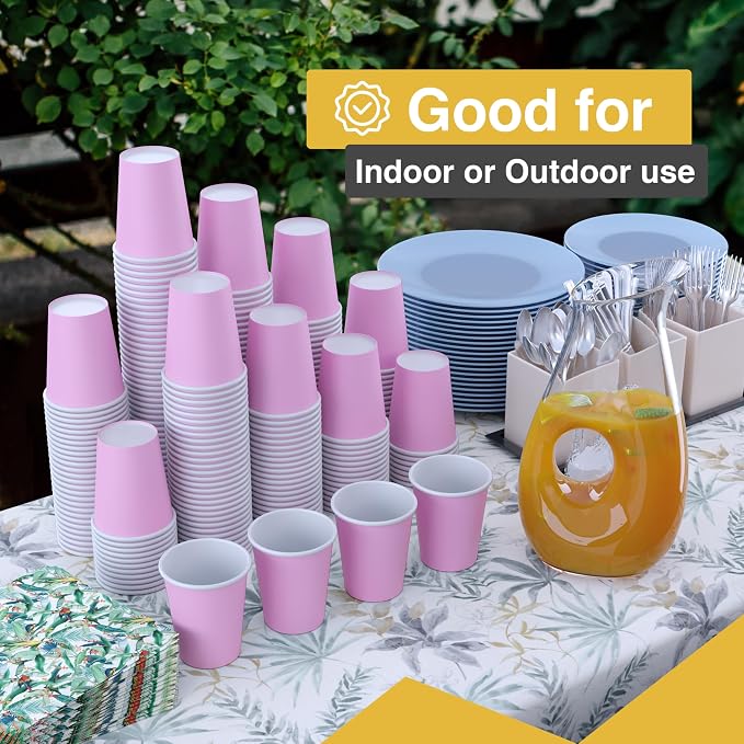 Party Solids Pink Paper Cups 9 oz - 50 Disposable Cups for Hot & Cold Drinks - Durable 280 GSM Coffee Tea Tumblers for Parties Events & To Go - Image 7
