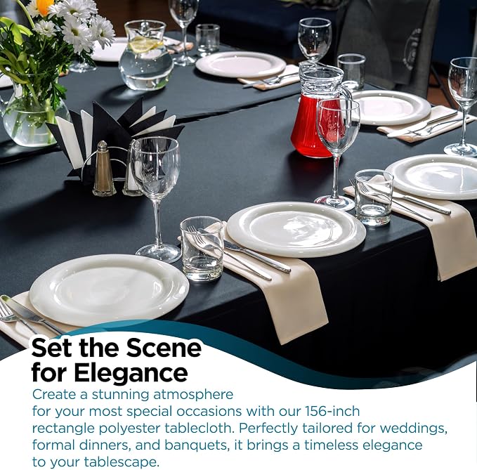Sparkles Make It Special 10 pcs Black 90" x 156 Inch Polyester Tablecloth | Elegant polyester table covers, perfect for weddings, receptions, dinners, & parties. Stain & wrinkle-resistant. - Image 6