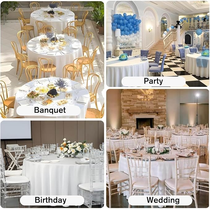 Kesfey 4 Packs White Round Table Cloths 90 Inch White Polyester Circle Bulk Linen Tablecloth Wrinkle Resistant Tablecloths Washable High Density Fabric Tablecovers for Wedding Camping Banquet Parties - Image 7