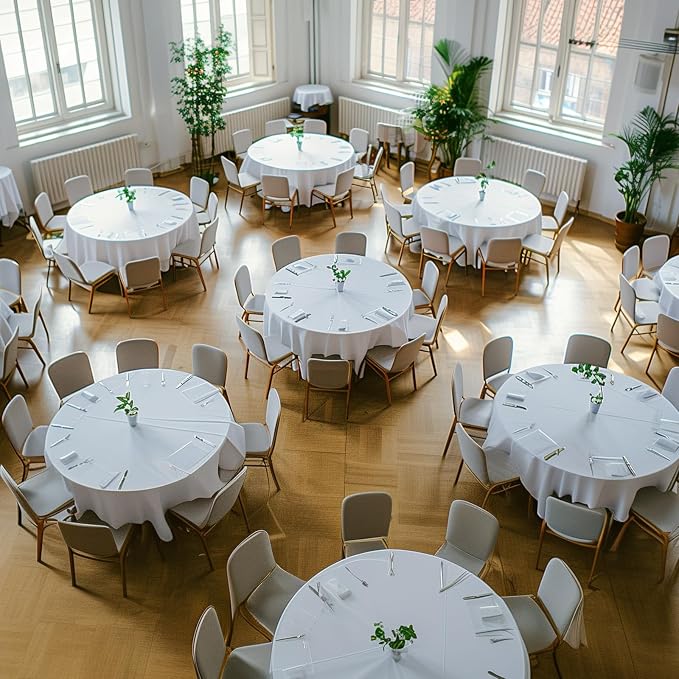 Niuara White Plastic Table Cloth - 30 Pack 84" Round Disposable Tablecloths for Round Tables, Waterproof Table Cover for Holiday Parties & Gatherings | Round, Round Tables, Waterproof, Disposable Cover, Party Holiday Gathering - Image 2