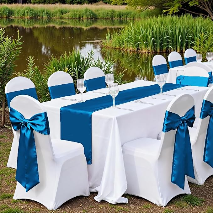 VDS Satin Chair Sashes Chair Cover Back Tie Sateen Bows Ribbon for Wedding Birthday Graduation Engagement Ceremony Event Party Banquet Venue Hotel All Dining Chair Decoration (300PC) (Dark Teal) - Image 6