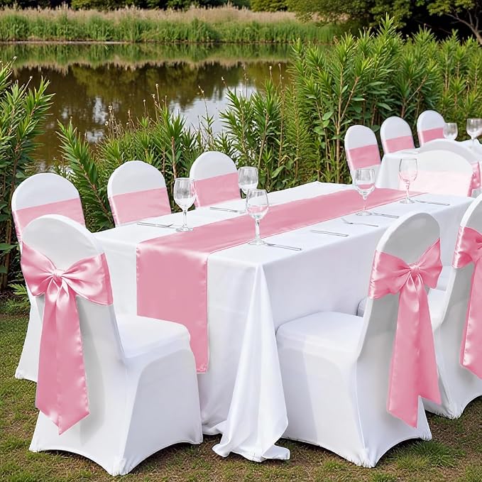 VDS Satin Chair Sashes Chair Cover Back Tie Sateen Bows Ribbon for Wedding Birthday Graduation Engagement Ceremony Event Party Banquet Venue Hotel All Dining Chair Decoration (100PC) (Blush Pink) - Image 6