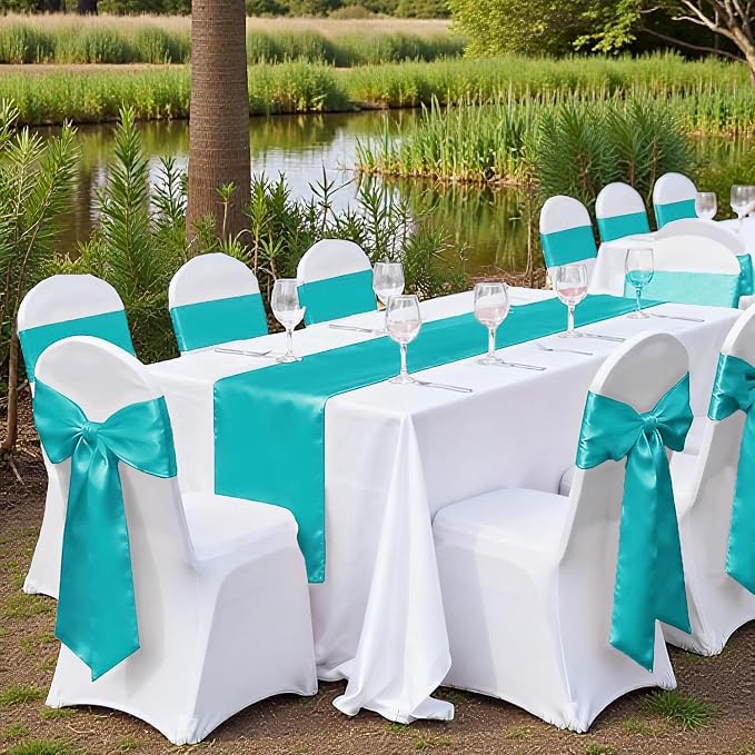 VDS Satin Chair Sashes Chair Cover Back Tie Sateen Bows Ribbon for Wedding Birthday Graduation Engagement Ceremony Event Party Banquet Venue Hotel All Dining Chair Decoration (200PC) (Teal) - Image 6