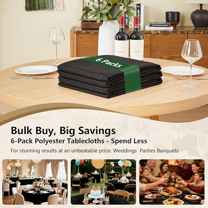 Black Round Tablecloths 6-Pack, 120 Inches in Diameter, Reusable & Washable Table Cloths for 30-72 Inch Round Tables, Polyester Fabric Tablecloth for Wedding, Party, Banquet - Image 6