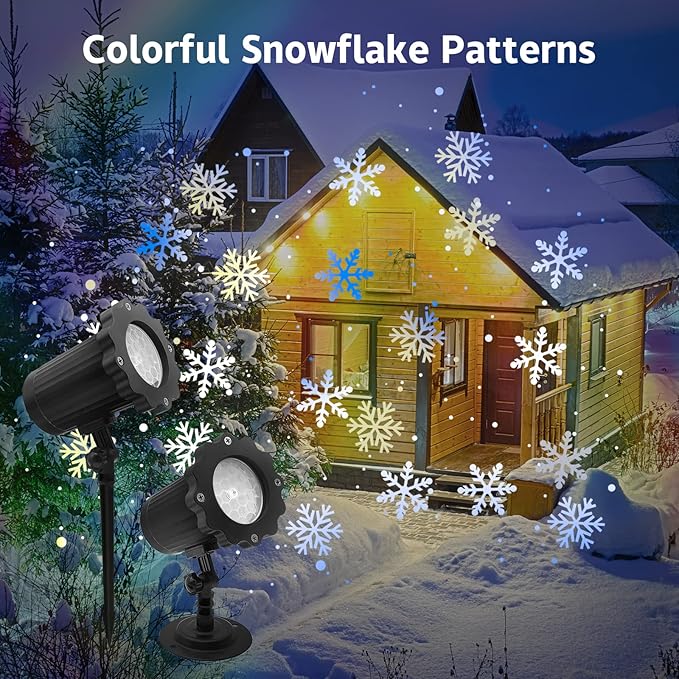 Christmas Snowflake Projector Lights with Outdoor Ground Stakes, IP65 Waterproof Decorative Snowfall LED Lighting Wall Mounted & Floor Mount Garden Patio Indoor Holiday Projector Lamp for Xmas