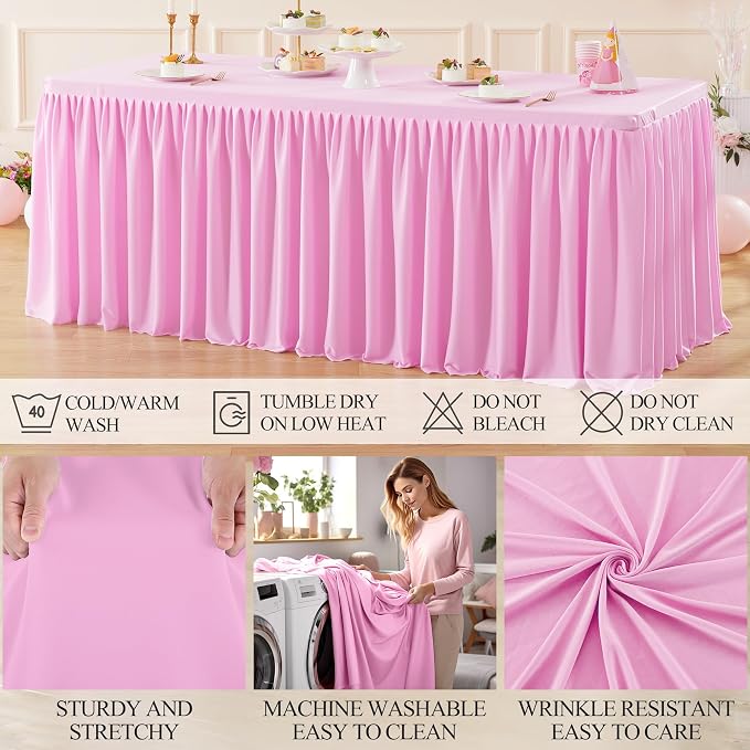 Shillance 2 Pack Pink Table Clothes for 8 Foot Rectangle Tables, Premium Polyester Rectangle Tablecloth Wrinkle Resistant Washable Table Cover for Wedding, Party, Dining,Banquet,Buffet Tables - Image 7