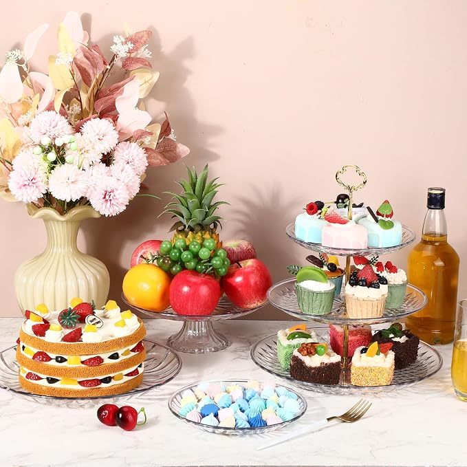 6 Pcs Acrylic Dessert Stands Set Include Display Risers Cupcake Tower and Clear Round Dessert Trays Cake Table Holder for Wedding Baby Shower Decoration(Vivid Style) - Image 7