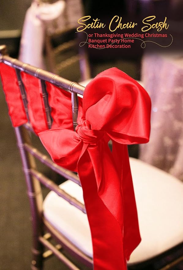 60 PCS Red Satin Chair Sashes, 7 x 108 Inch | Ties Bows Designed Chairs Decorative, Chair Cover Sashes for Wedding Christmas Banquet Party Home Kitchen Decoration - Image 8