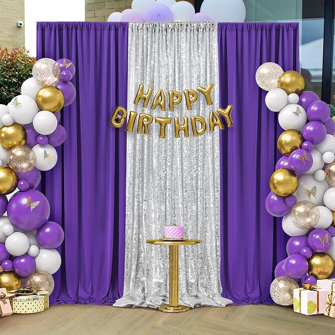 30×8ft Wrinkle Free Dark Purple Backdrop Curtain for Mermaid Birthday Party, 6 Panels 5ft×8ft Soft Silky Polyester Purple Photo Backdrop Drapes for Baby Shower Wedding Engagement Photography - Image 8