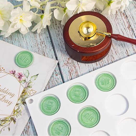 Wax Seal Mold Kit, Silicone Mat for Wax Seal Stamp, 100 Pcs Double Sided Adhesive Wax Seal Stickers and 30 Cavity Cylinder Wax Seal Mold