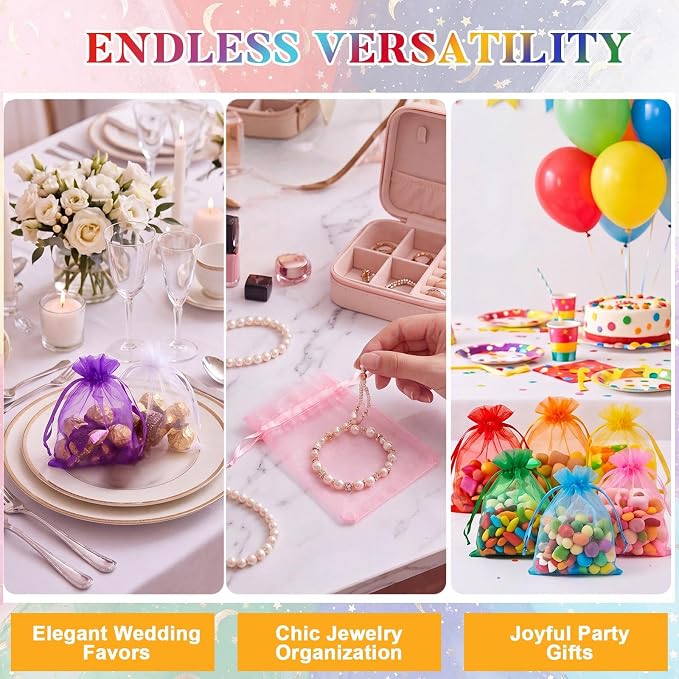Silkfly 1000 Pcs Organza Bags 4x6 Inch Bulk, Solid Style, Multicolor | Drawstring Gift Bags, Mini Mesh Pouches, for Candy, Jewelry, Wedding Party Favors - Image 7