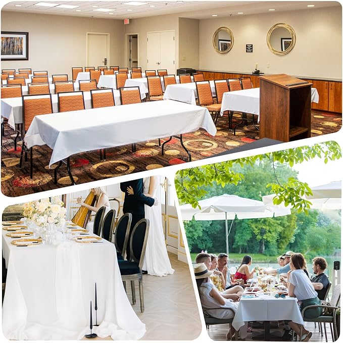 8 Pack 60 x 84 Inch White Rectangle Table Cloth for 4 Foot Tables | Wrinkle Resistant, Washable, Polyester Fabric, Rectangular Tablecloth For Dining Banquet Wedding Party - Image 7