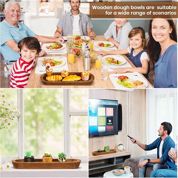 4 Pcs Wooden Dough Bowl Wood Decorative Rustic Wooden Bowls Table Centerpiece for Living Room Home Dining Room Kitchen Decoration(Brown,20'' X 6'' X 2'',Classic)