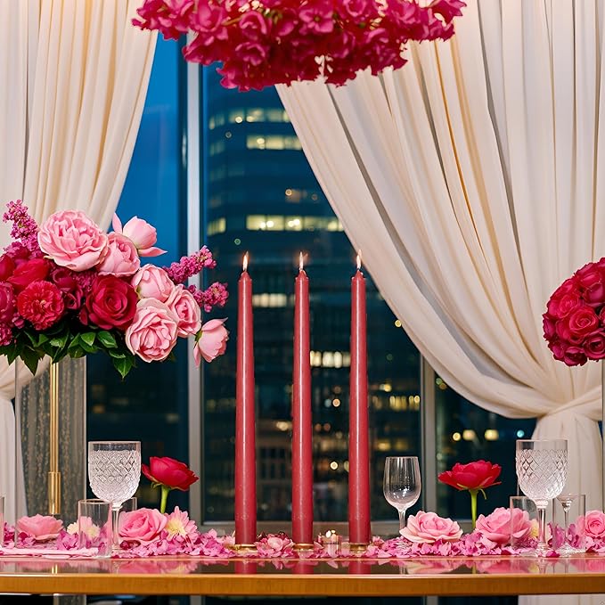 24 Pack Red Taper Candles丨Taper Candles 10 Inch Dripless丨Unscented & Smokeless Candlesticks Bulk丨7-8 Hours Long Burning Tall Candles丨Ideal for Christmas Weddings Parties Dinner