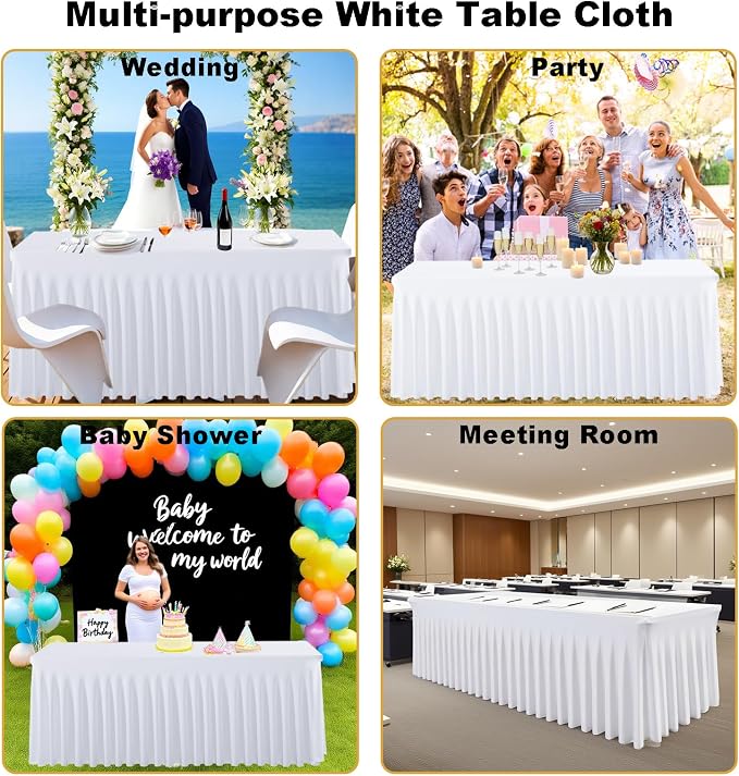 3 Pack White Spandex Table Clothes for 6 Foot Rectangle Tables, Fitted Stretch Table Cover 6ft White Spandex Tablecloths with Table Skirt for Weddings Birthday Parties Banquet Baby Shower - Image 7
