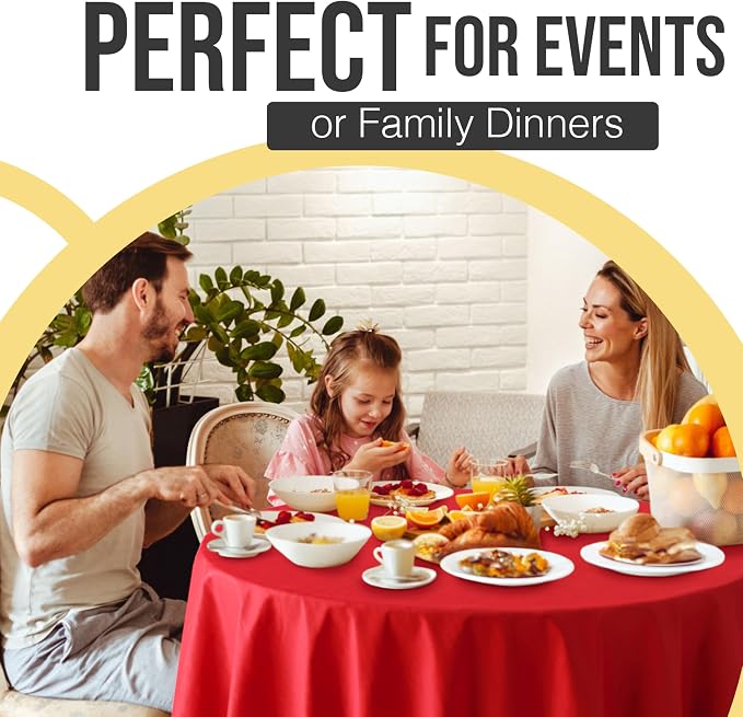Exquisite Red Round Tablecloth 84" - 48 Pack | Plastic Tablecloth, Disposable Table Covers Round for Parties, Weddings, Holidays & Party Supplies - Image 7
