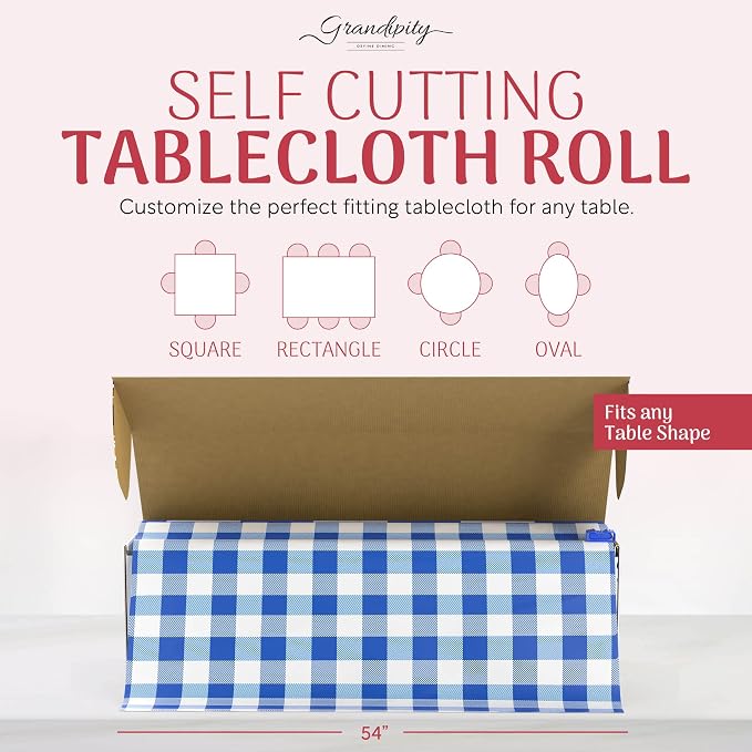 Grandipity Plastic Tablecloth Roll - 54in x 300 Ft. Blue Gingham Checkered Plastic Table Cloths for Parties | Disposable with Cutter Box - Cut to Size Disposable Tablecloth for Rectangle & Round - Image 8