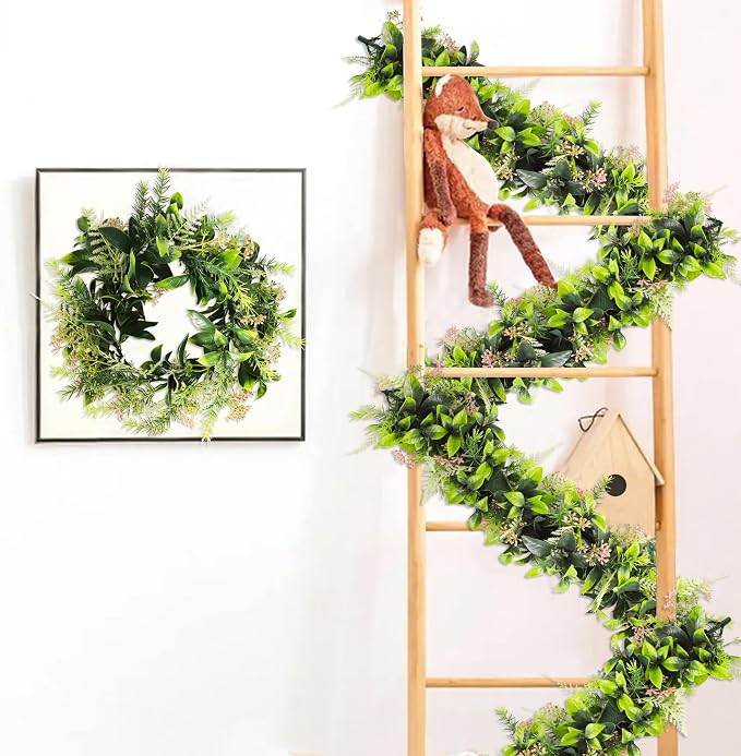 ECOOPTS 27 Pack 20" Artificial Flowers Greenery Garland Hanging Floral Vines Hanging Plants Faux Eucalyptus Leaves Vines for Wedding Arch Wall Table Party Outdoor Festival Decor (Green Pink) - Image 7