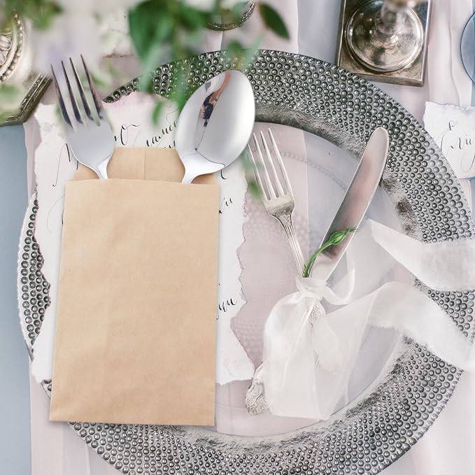 Outus 1400 Pcs Mini Flat Kraft Paper Bags Natural Treat Popcorn Party Favor Silverware Envelope Merchandise Bags for Cookies Desserts Snacks Sandwiches Chocolate Candy (4 x 6 Inch) - Image 7