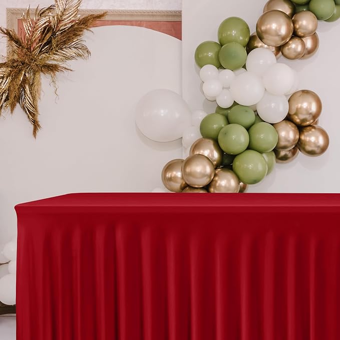 2 Pack Red Tablecloths Spandex Table Covers 6ft for Christmas Decor | Fitted Stretch Tablecloth 30 X 72 Inch, Wrinkle Resistant Ruffle Design For Banquet Supplies, Holiday Essentials - Image 8