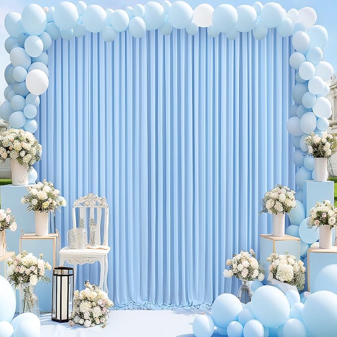 8 Panels Baby Blue Backdrop Curtain for Baby Shower Parties Light Blue Wrinkle Free 40ft x 10ft Backdrop Drapes for Birthday Photo Gender Reveal Photography Polyester Fabric Background Decoration - Image 9