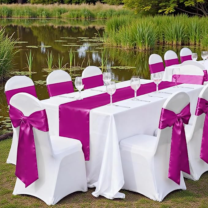VDS Satin Chair Sashes Chair Cover back Tie Sateen Bows Ribbon for Wedding Birthday Graduation Engagement Ceremony Event Party Banquet Venue Hotel all Dining Chair Decoration (100PC) (Magenta Violate) - Image 6