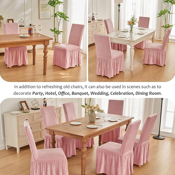 NICEEC Chair Covers for Dining Chairs Dining Room Chair Covers with Skirt | Parson Chair Slipcovers,Set of 4,Spandex,Elegant Chair Protector,Machine Washable,Kitchen Wedding Party Banquet,Pink - Image 6
