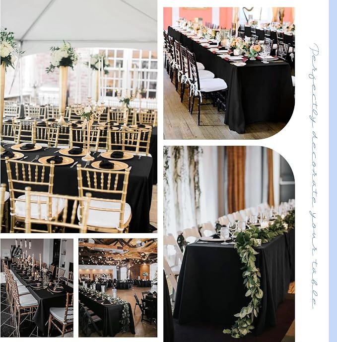 Pesonlook 12 Pack Black Rectangular Tablecloth 60 x 102 Inch for 6ft Tables | Washable Reusable Polyester Fabric Tablecloth Black Table Cover for Wedding,Banquet,Event,Party - Image 8