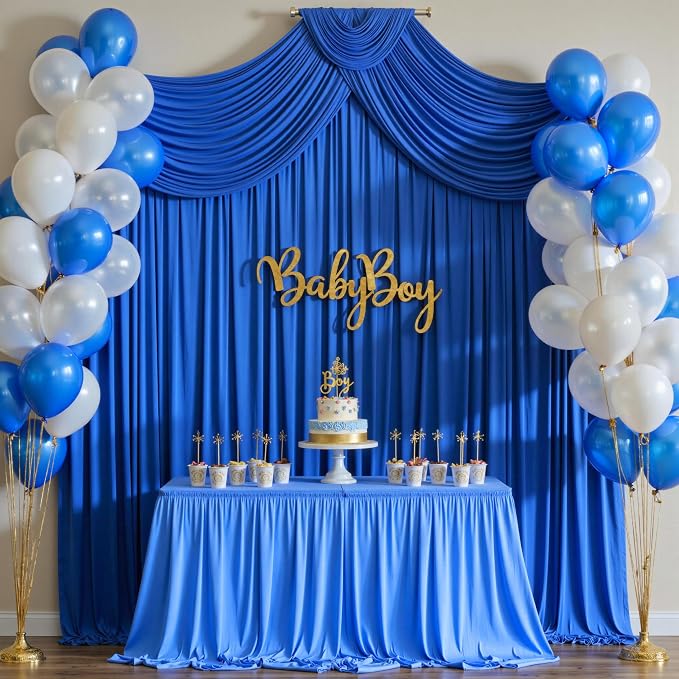 10ft x 8ft Wrinkle Free Royal Blue Backdrop Curtains for Parties, Polyester Photography Backdrop Drapes Back Drop Cloth for Baby Shower Photoshoot Engagement Wedding Birthday Photography Background - Image 8