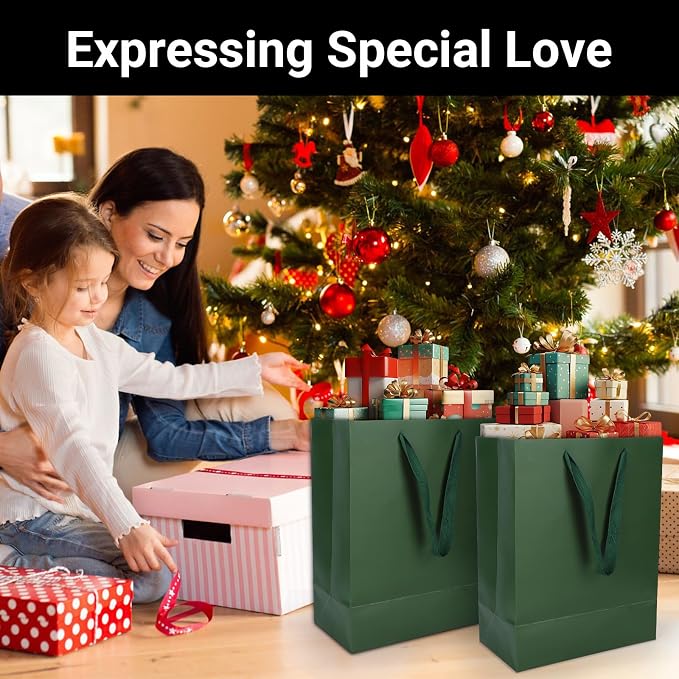 EUSOAR Paper Gift Bags with Handles, 12pcs 9.8"x5.1"x12.6" Green Kraft Gift Wrap Bags, Merchandise Business Retail Grocery Shopping Wrapping Wedding Birthday Thank You Gift Bags Party Favor - Image 7