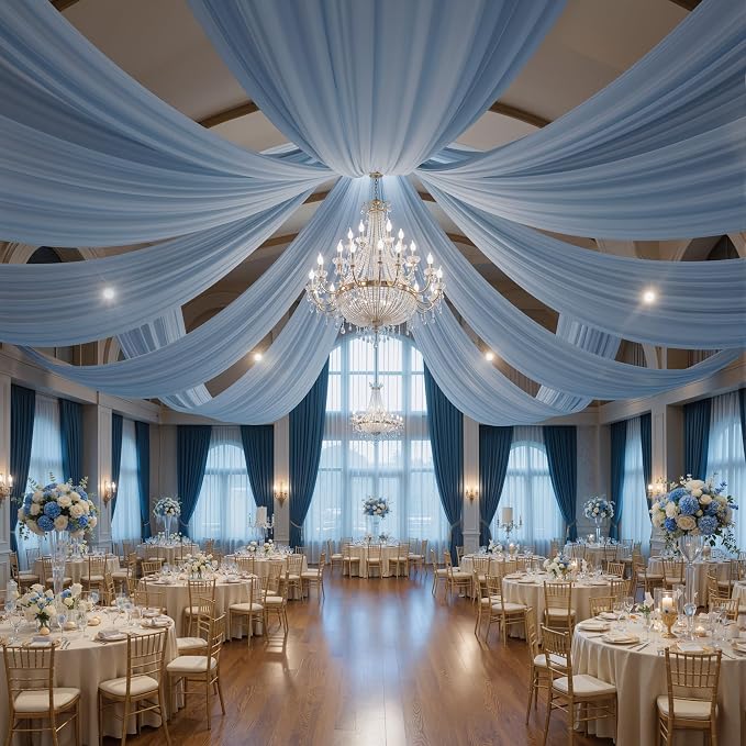 10 Panels 5x20ft Dusty Blue Ceiling Drapes for Wedding Parties, Wrinkle Free Thick Polyester 20ft Extra Long Wedding Draping Ceiling Curtains Arch Drapery for Birthday Party Canopy Tent Decor - Image 7