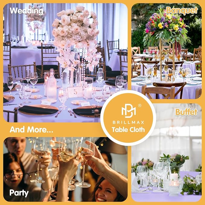 BRILLMAX 10 Pack Lavender Round Tablecloths 90 Inch for 60" Tables | 150 GSM Polyester Fabric, 15" Standard Drop, Water, Stain & Wrinkle Resistant Cloth Cover for Wedding Reception Banquet Party - Image 9