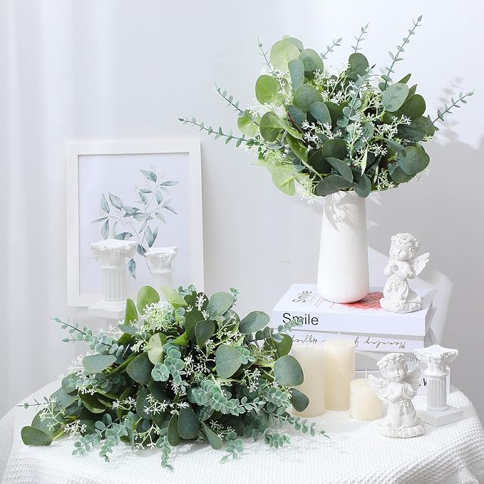 Tigeen 300 Pcs Artificial Eucalyptus Stems, 2 Styles Faux Greenery Leaves with Silver Dollar and Small Leaf Sprays for Wedding Bouquet DIY Floral Arrangements, Centerpieces, Home Decor (Green) - Image 8