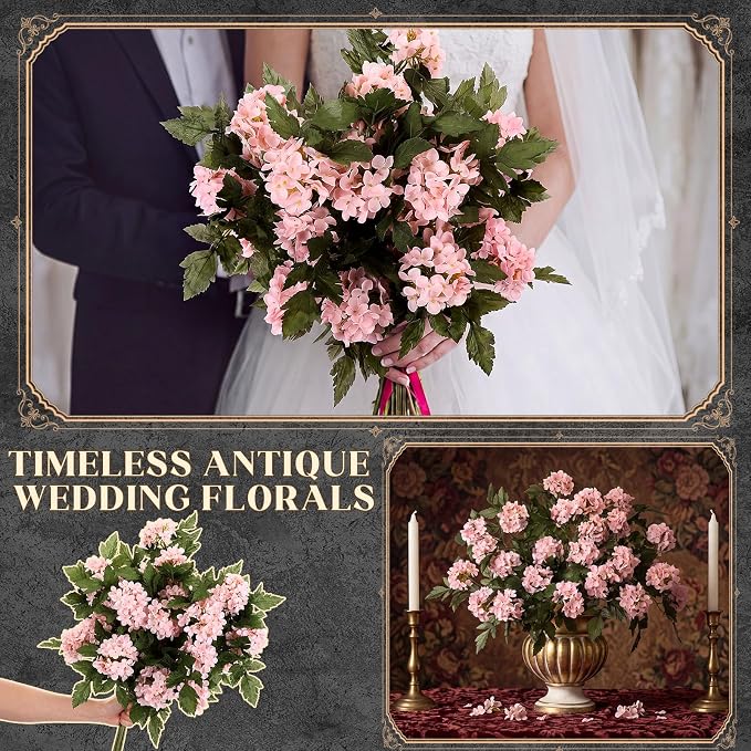 10 Pcs 27.5 Inch Hydrangea Artificial Flower Stem for Vase,Pink | 6-head Long Stem Fake Flowers Bouquets, Faux Silk Vintage Flower Decor, for Home Wedding Tall Vase Centerpieces Outdoor Decor - Image 6