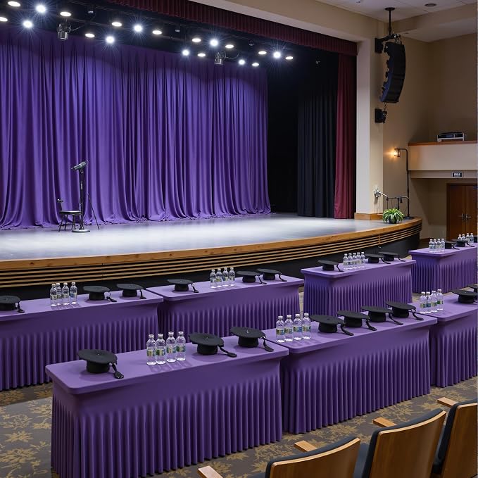 leegleri 2 Pack Purple Spandex Fitted Tablecloths for 6 Foot Rectangle Tables, Purple Stretch Table Cloth with Table Skirt, Wrinkle Free Spandex Table Covers 6ft for Parties, Weddings, Trade Shows - Image 9