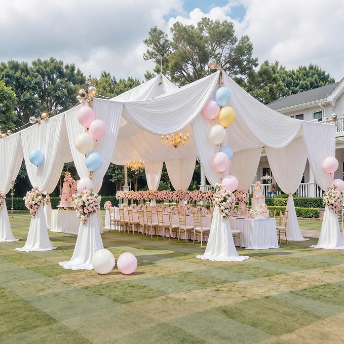 4 Panels 5x40ft White Ceiling Drapes for Wedding, Wrinkle Free Thick Polyester 40ft Long Canopy Tent Ceiling Draping Curtains Arch Drapery for Birthday Party Event Venue Decoration - Image 8