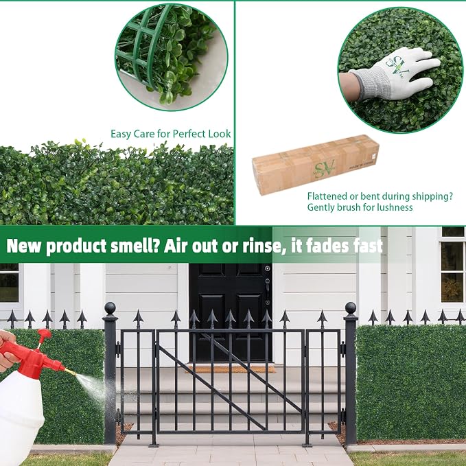 Artificial Boxwood Roll, 48x120 in(40 sqft) UV-Anti Faux Ivy Hedge Grass Wall Panels for Patio and Balcony Privacy, Fake Greenery Backdrop Decor for Fence, Garden, Backyard - Image 9