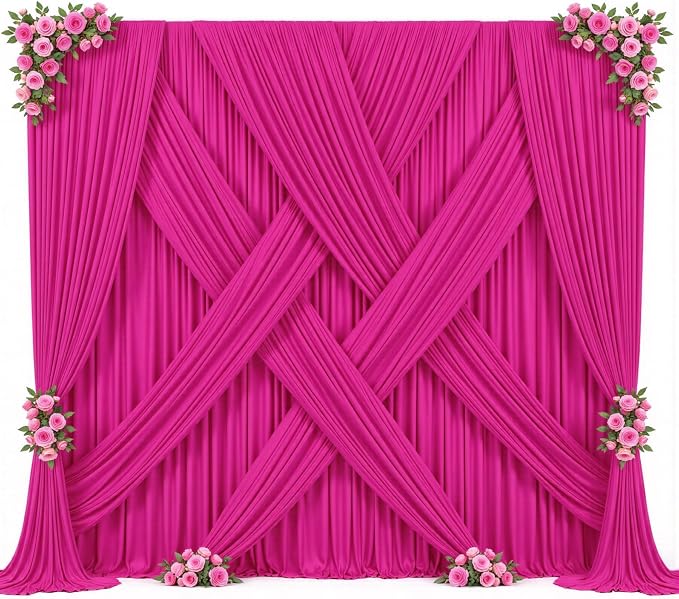 6 Panels Hot Pink Backdrop Curtain for Parties Fuchsia Wrinkle Free 30ft x 10ft Backdrop Drapes Panels for Baby Shower Birthday Photo Photography Polyester Fabric Background Decoration - Image 9