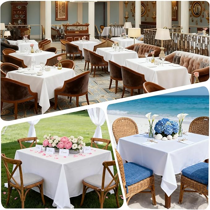 8 Pack White 54 x 54 Inch Square Tablecloth | Wrinkle Resistant, Washable, Polyester Fabric Table Cloth for Dining Banquet Wedding Party - Image 7
