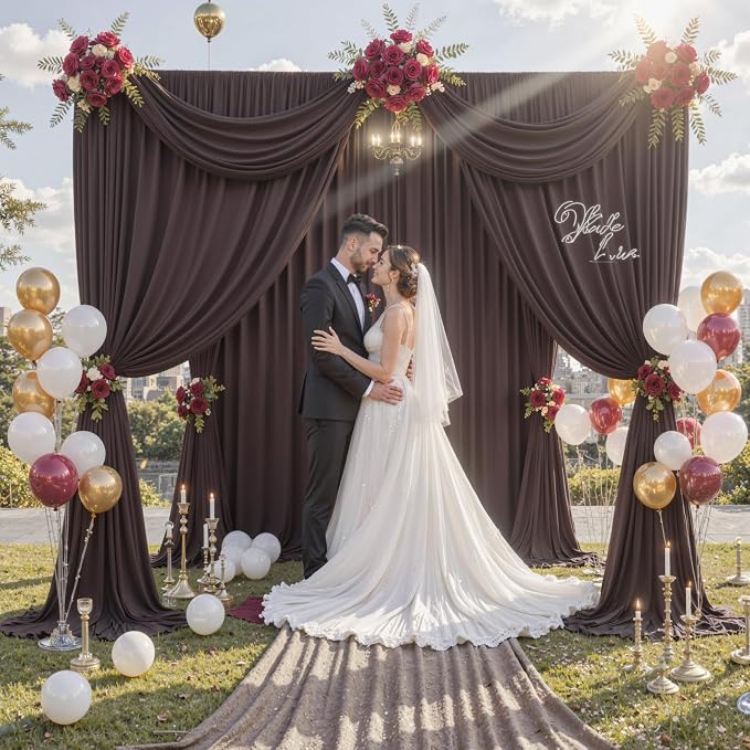 20 ft x 10 ft Wrinkle Free Brown Backdrop Curtain for Parties, Wedding Brown Photo Backdrop Drapes, Fabric 4 Panels 5ft x 10ft for Baby Shower Photoshoot Engagement Birthday Photography Background - Image 9