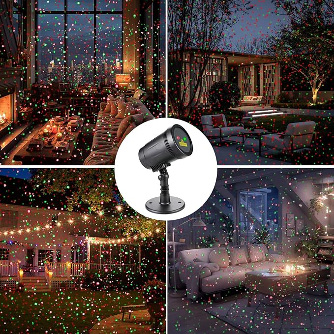 Christmas Projector Lights Outdoor, Christmas Laser Lights Spotlight Red and Green Star Show with Rf Wireless Remote Christmas Decorations for Outdoor Garden Patio Wall Xmas Holiday Party
