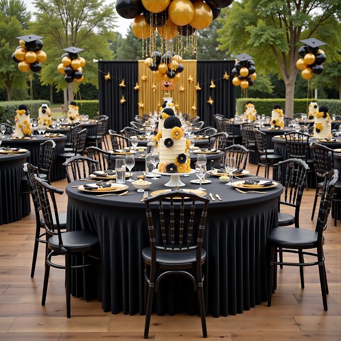 4 Pack Black Spandex Round Tablecloths for 60inch Table, Wrinkle Free 120inch Stretchy Fitted Round Table Cloths Covers with Skirt for Wedding Birthday Parties Banquet Events - Image 8