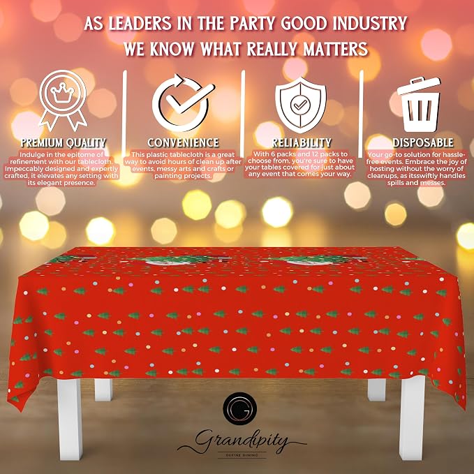 Grandipity Christmas Holiday Santa 12 Pack Premium Disposable Plastic Tablecloth 54 Inch. x 108 Inch. Rectangle Table Cover - Image 7