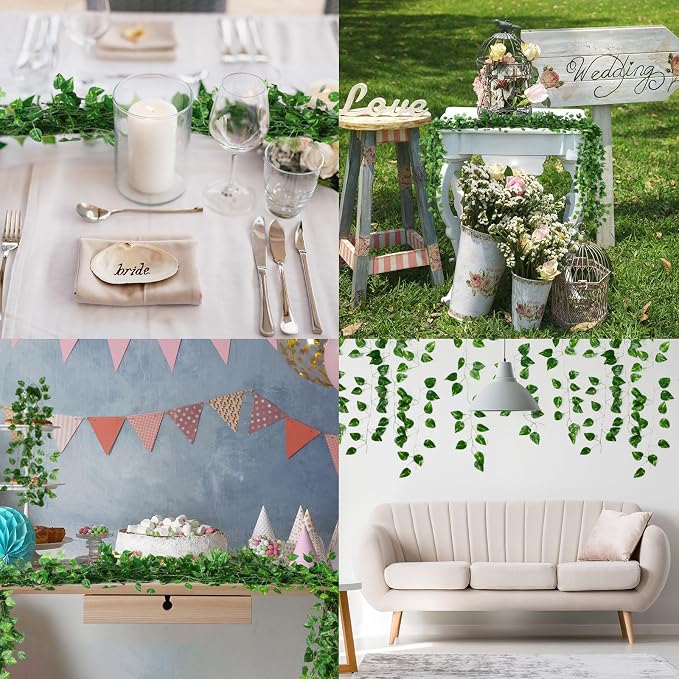 200 Pcs 1444ft Fake Vines Bulk Artificial Ivy Garland Greenery | Hanging Ivy Vines Leaves for VBS Jungle Themed Wedding Garden Wall Decorations - Image 6