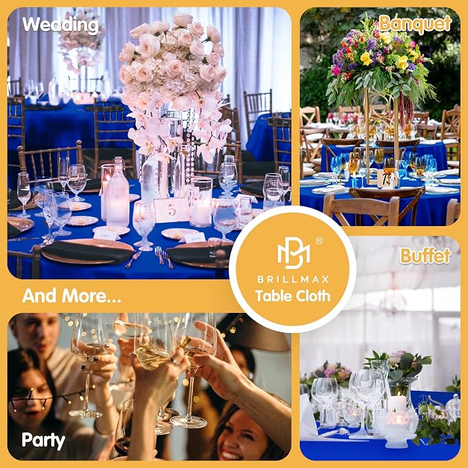 BRILLMAX 4 Pack Royal Blue Round Tablecloths 108 Inch for 48" Tables | 150 GSM Polyester Fabric, Floor Length Drop, Water, Stain & Wrinkle Resistant Cloth Cover for Wedding Reception Banquet Party - Image 9