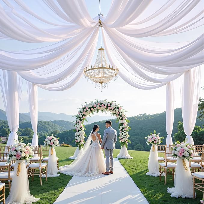 10ft×20ft White Ceiling Drapes for Weddings Events Wrinkle-Free Polyester Ceiling Backdrop for Ten Canopy Church Stage Bedroom Decor 2 Panels 5×20ft - Image 8